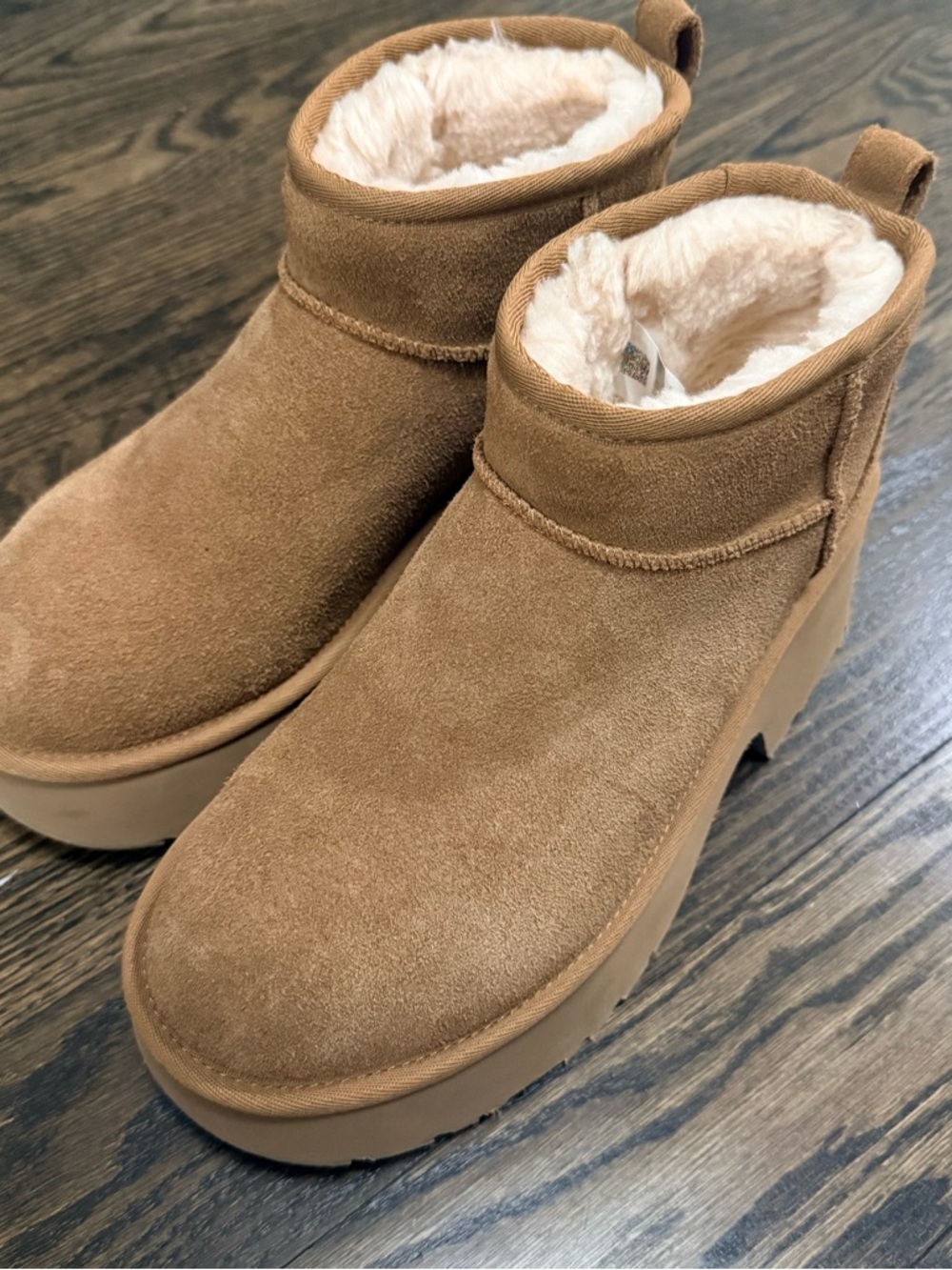 UGG Chestnut Suede Platform Short Booties